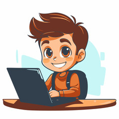 Kid using laptop computer for learning