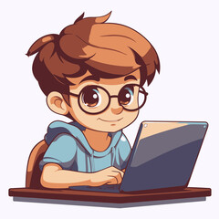 Kid using laptop computer for learning