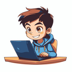 Kid using laptop computer for learning