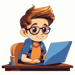 Kid using laptop computer for learning