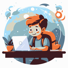 Kid using laptop computer for learning