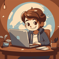 Kid using laptop computer for learning