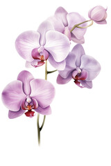 Watercolor Phalaenopsis Orchid flower png. Purple floral arrangement botanical illustration isolated with a transparent background.  Blossom flowers design.
