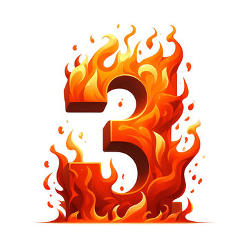 3 - number from fire with cartoon style on transparent background