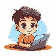 Kid using laptop computer for learning