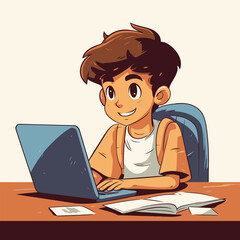 Kid using laptop computer for learning