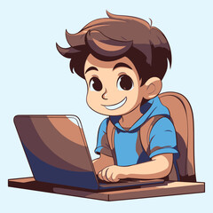 Kid using laptop computer for learning