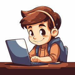 Kid using laptop computer for learning