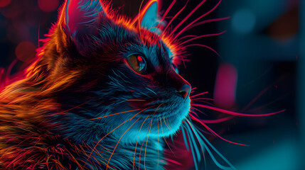 Cat, neon line