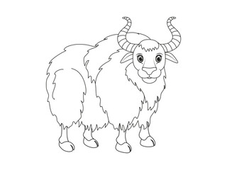 Cartoon yak vector illustration. For preschool education, kindergarten and kids and children. Coloring page and books.