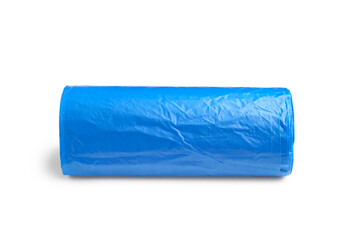 Blue roll of garbage bags isolated on white background