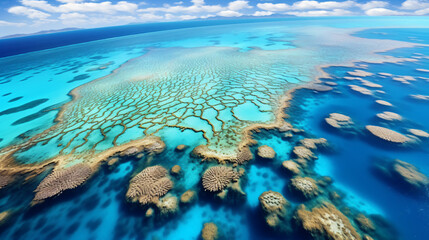 Fototapeta na wymiar An aerial photograph of the Great Barrier Reef showcasing the vibrant coral formations and marine life.