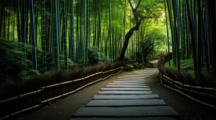 Bamboo forest with paths for walking around the forest