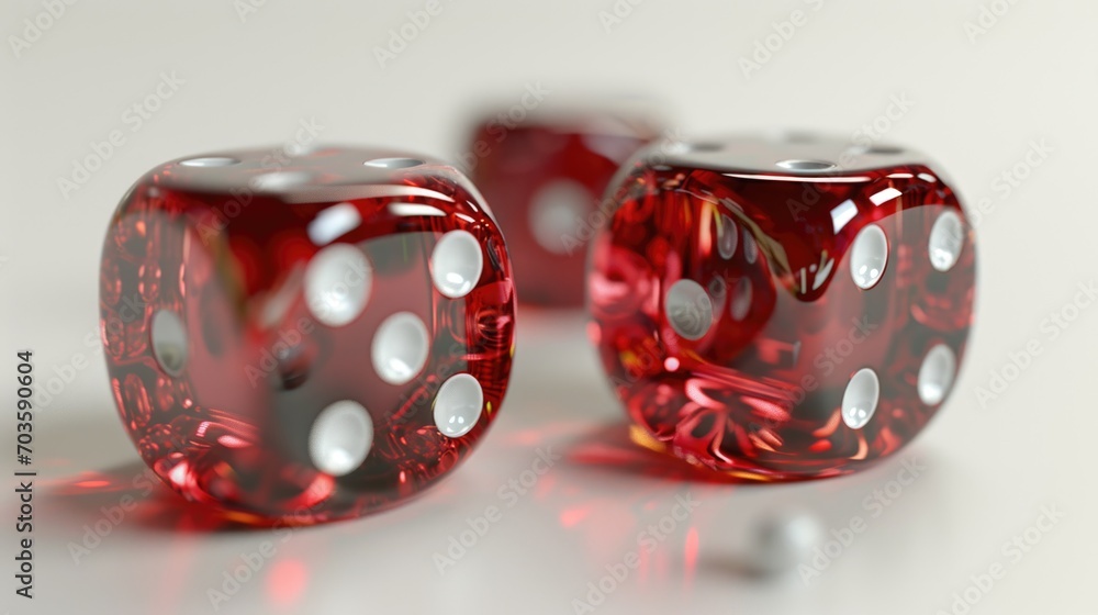 Poster three red dice sitting on top of a table. perfect for gambling and game-related designs