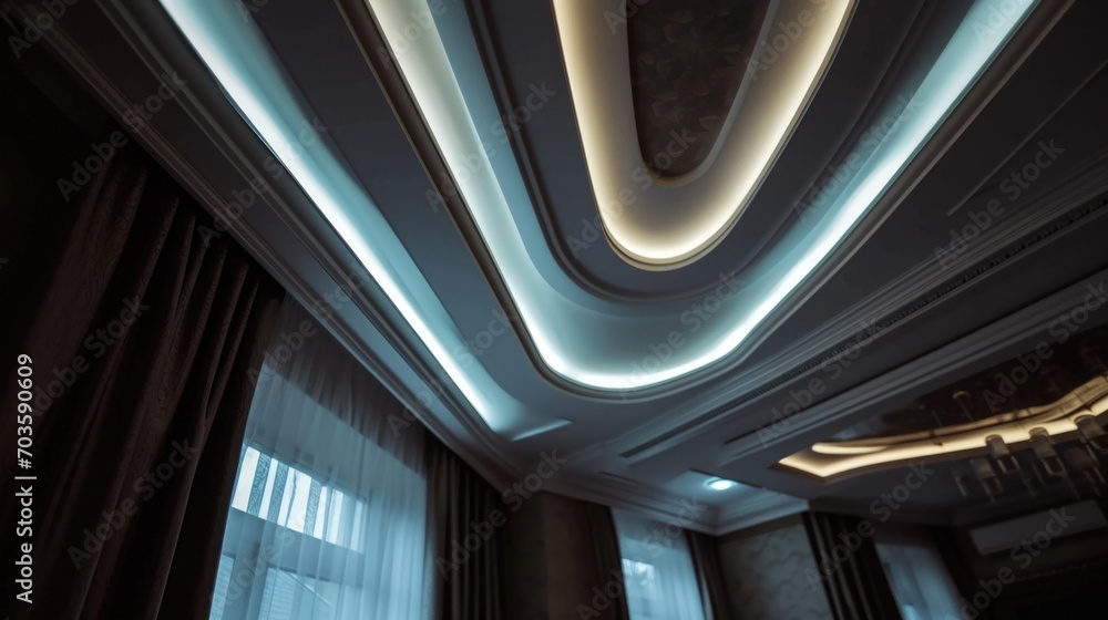 Aufkleber a beautiful room with a chandelier hanging from the ceiling. perfect for adding a touch of sophistic