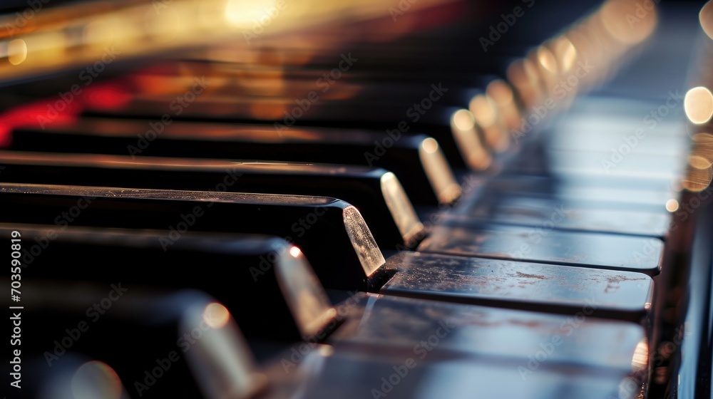 Poster a detailed view of the keys on a piano. suitable for music-related projects and compositions
