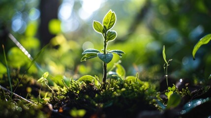 A small plant emerges from the ground, showing signs of growth. This image can be used to represent new beginnings and the concept of growth and development