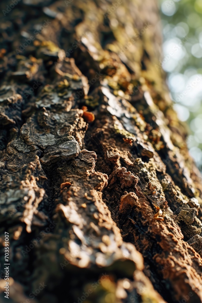 Poster A detailed view of the bark and texture of a tree trunk. This image can be used for nature-related projects or as a background for various design purposes