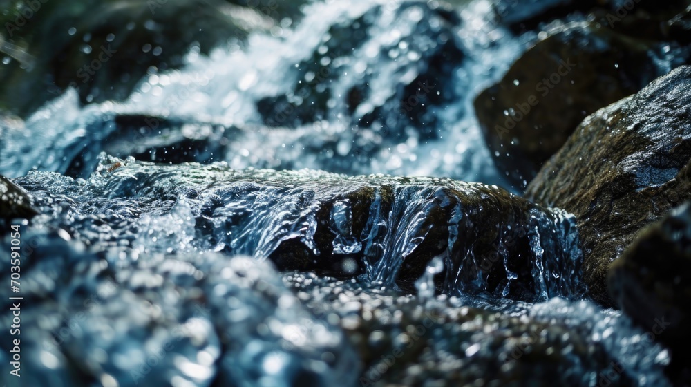 Poster a close-up view of a stream of water. suitable for use in nature, environment, or water-related proj
