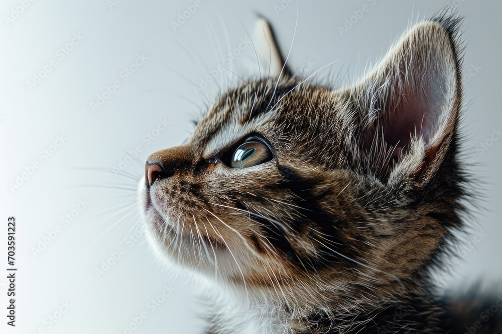 Poster a close-up image of a curious cat looking up. perfect for animal lovers or pet-related projects