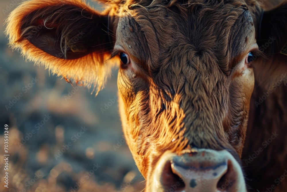 Aufkleber a detailed shot capturing the close-up view of a brown cow's face. this image can be used to depict 