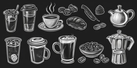 Assorted types of coffee displayed on a blackboard. Perfect for coffee shop menus or social media posts
