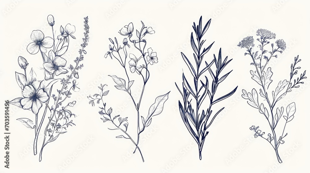 Aufkleber A collection of different types of flowers displayed on a clean white background. Perfect for adding a touch of color and nature to any design or project