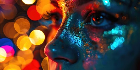 A close-up shot of a person with glitter on their face. Perfect for adding sparkle and glam to any project