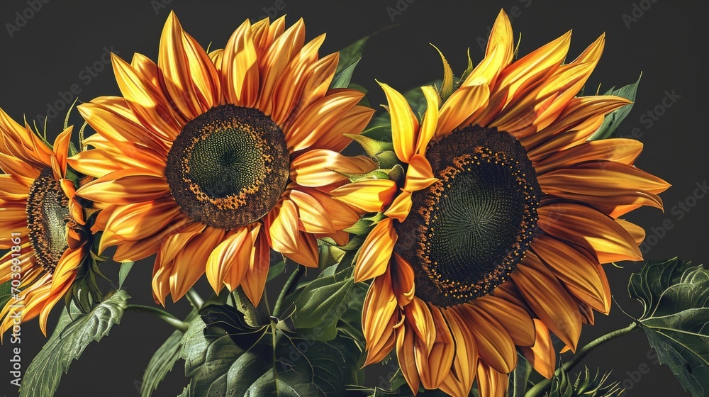 Poster a beautiful bunch of sunflowers sitting in a vase. perfect for adding a touch of nature to any space