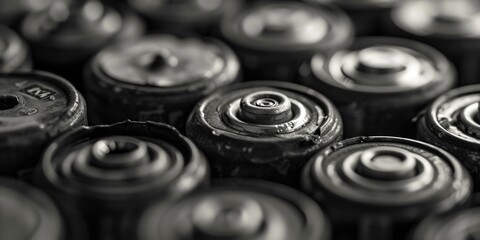 Obraz premium A close-up view of a bunch of batteries. Can be used to illustrate power, energy, or technology concepts