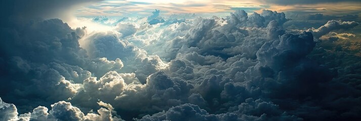 view of the thunder clouds from above banner - obrazy, fototapety, plakaty
