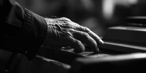 A close up view of a person playing the piano. Perfect for music-related designs and projects