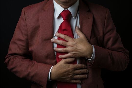 businessman adjusting his tie red. Generative AI
