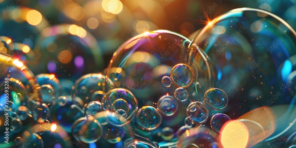 Poster A bunch of soap bubbles floating on top of each other. Suitable for various uses