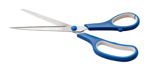 Multipurpose scissors with blue handle isolated with clipping path in png file format