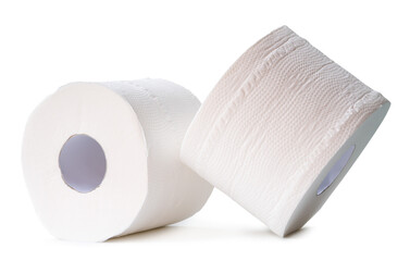 Tissue papers or toilet paper rolls in stack or pile isolated on white background with clipping path