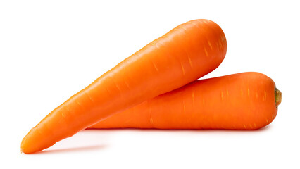 Fresh beautiful orange carrots vegetable in stack or pile isolated with clipping path and shadow in...