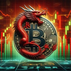 Fototapeta premium chinese new year, year of the dragon with bitcoin