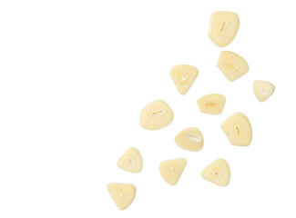 Top view set of garlic slices isolated on white background with clipping path in png file format