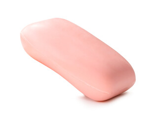 Front view of dry pink soap bar isolated on white background with clipping path and shadow in png file format
