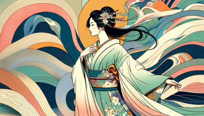 Fototapeta premium 浮世絵（Ukiyoe）／美人画