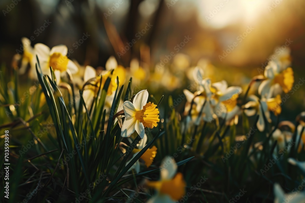 Aufkleber a picturesque field filled with vibrant yellow and white daffodils. perfect for adding a touch of sp