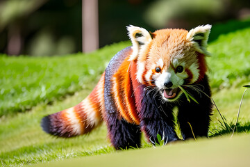 a red panda eating grass.Generative AI