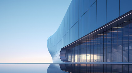 3D rendering of futuristic architecture, skyscraper building with curved glass windows