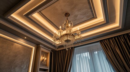 A chandelier hanging from the ceiling in a room. Ideal for interior design and home decor projects