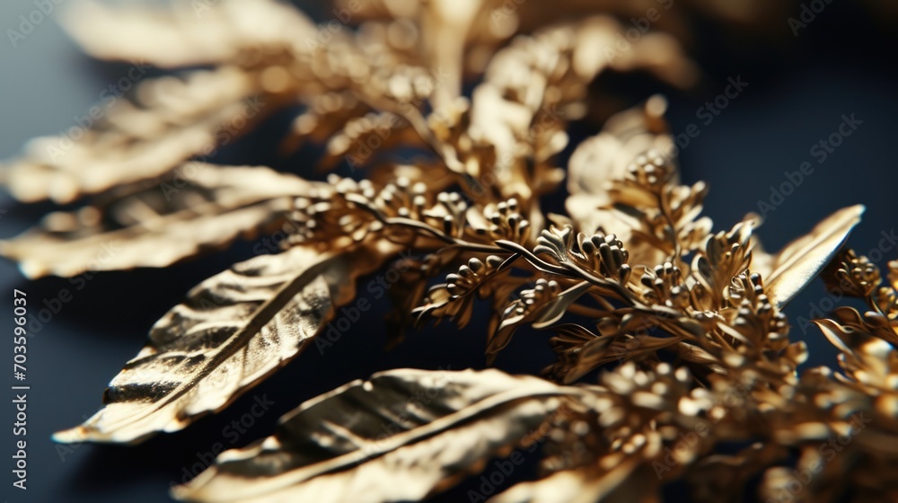 Wall mural A close-up view of a bunch of gold leaves. Perfect for adding a touch of elegance and luxury to any design or project