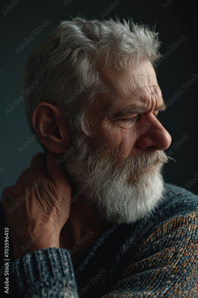 Poster a close-up photograph of a person with a beard. suitable for various uses