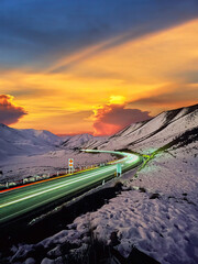 Enchanting allure of Lindis Pass at sunset. Capturing the magic of long exposure, witness...
