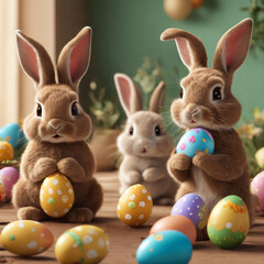 Easter bunny and colorful chocolate eggs