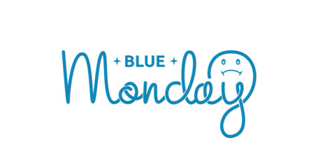Blue Monday text vector illustration. Modern handwriting calligraphy. Great for beating the bleak, post-festive slump by setting resolutions and getting some exercise in the fresh air